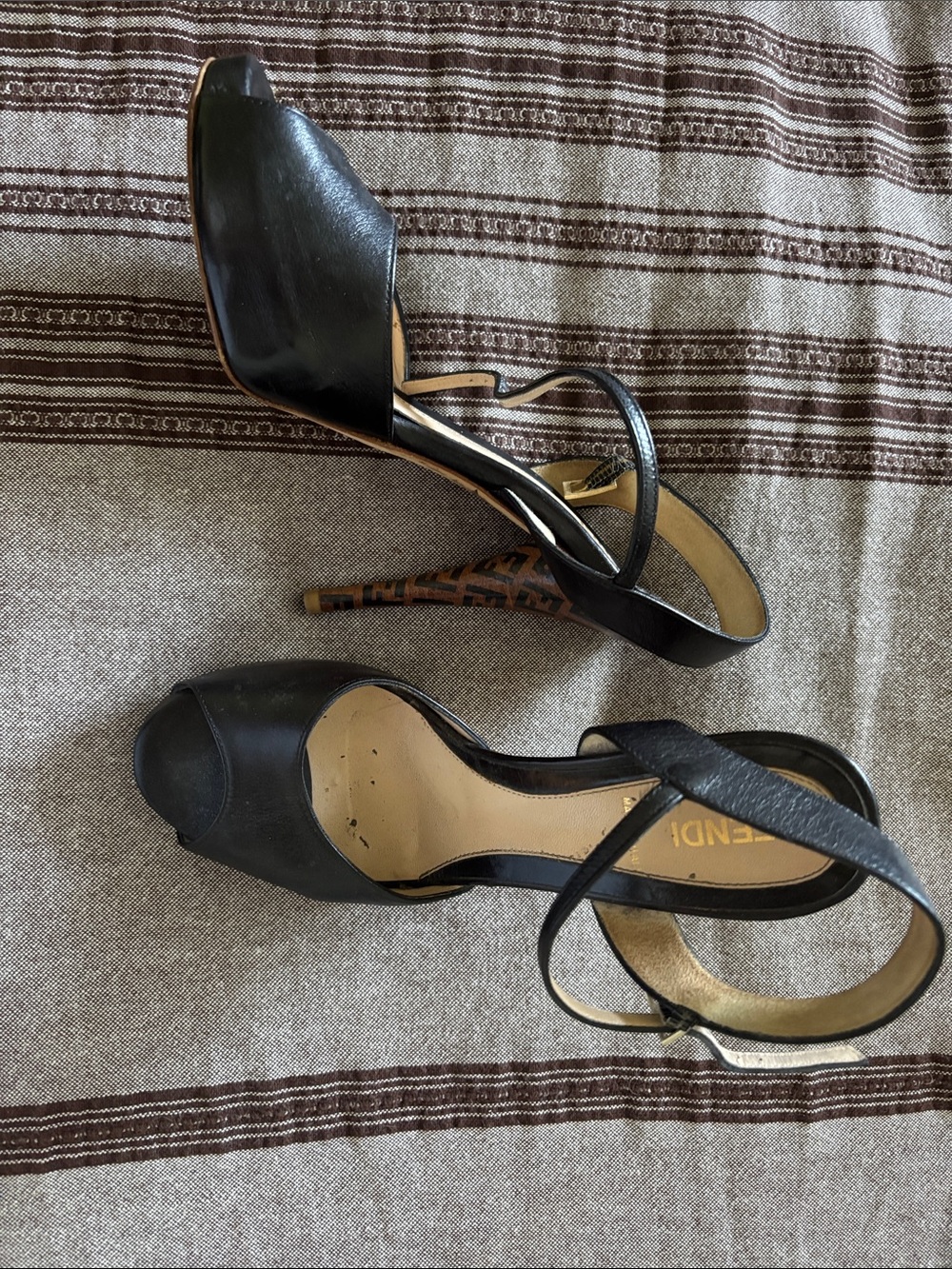 Fendi Black Leather Peep-Toe Stiletto